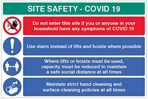 Site Safety COVID19 - Use stairs, maintain safe social distance in lifts/hoists, clean hands/surfaces - 4mm fluted 900x600mm