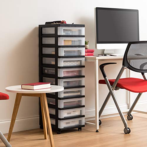 IRIS USA Organizadores de Manualidades y Almacenamiento, Carro de Almacenamiento con Ruedas para Suministros de Aula, Organizador Superior de Cajones para Piezas Pequeñas, 10 Cajones, Negro