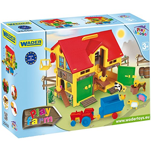Wader 25450 Bauernhof Spielset Play House, Scheune mit Zubehör und Funktionen, Tragegriff, Breite 37cm, Hohe 30cm, Ab 3…