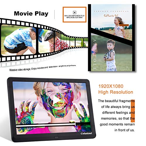 Digital Photo Frame 10 inches, CofunKool Digital Picture Frame with HD 1920x1080 IPS Screen, Support 1080P Video, Music Player, Auto On/Off Timer, Calendar, Alarm, with Remote Control