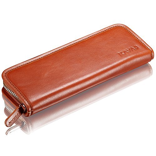 KAVAJ Leather Pencil Case Vancouver Cognac-Brown - Classy Handmade Genuine Leather Pencil Holder Pouch for Business, Office, School, University Elegant
