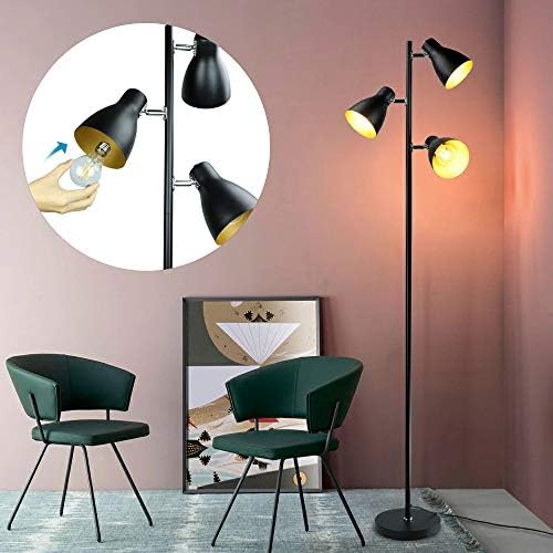 Depuley フロアスタンド 3灯 スポットライト E26 おしゃれ 北欧 ブラック シンプル モダン インダストリアル 角度調節 フロアランプ シェードカバー フットスイッチ 常夜灯 読書灯 授乳灯 電球付属 組立簡単 一年保証