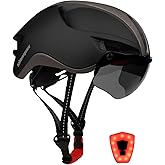Shinmax Adult Bike Helmet,Bicycle Helmet with Removable Magnetic Goggles & USB Rechargeable LED Light Road Mountain Bike Helmet Adjustable Size Ultralight Cycling Helmet Men Women SM-T88