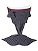 FEESHOW Handcrafted Mermaid Tail Living Room Blanket Soft Cozy Crochet Knitted Sofa Couch Throw Bedroom Sleeping Bag for Adult Kids Teens Children (Gray Shark, 4-8 Years)