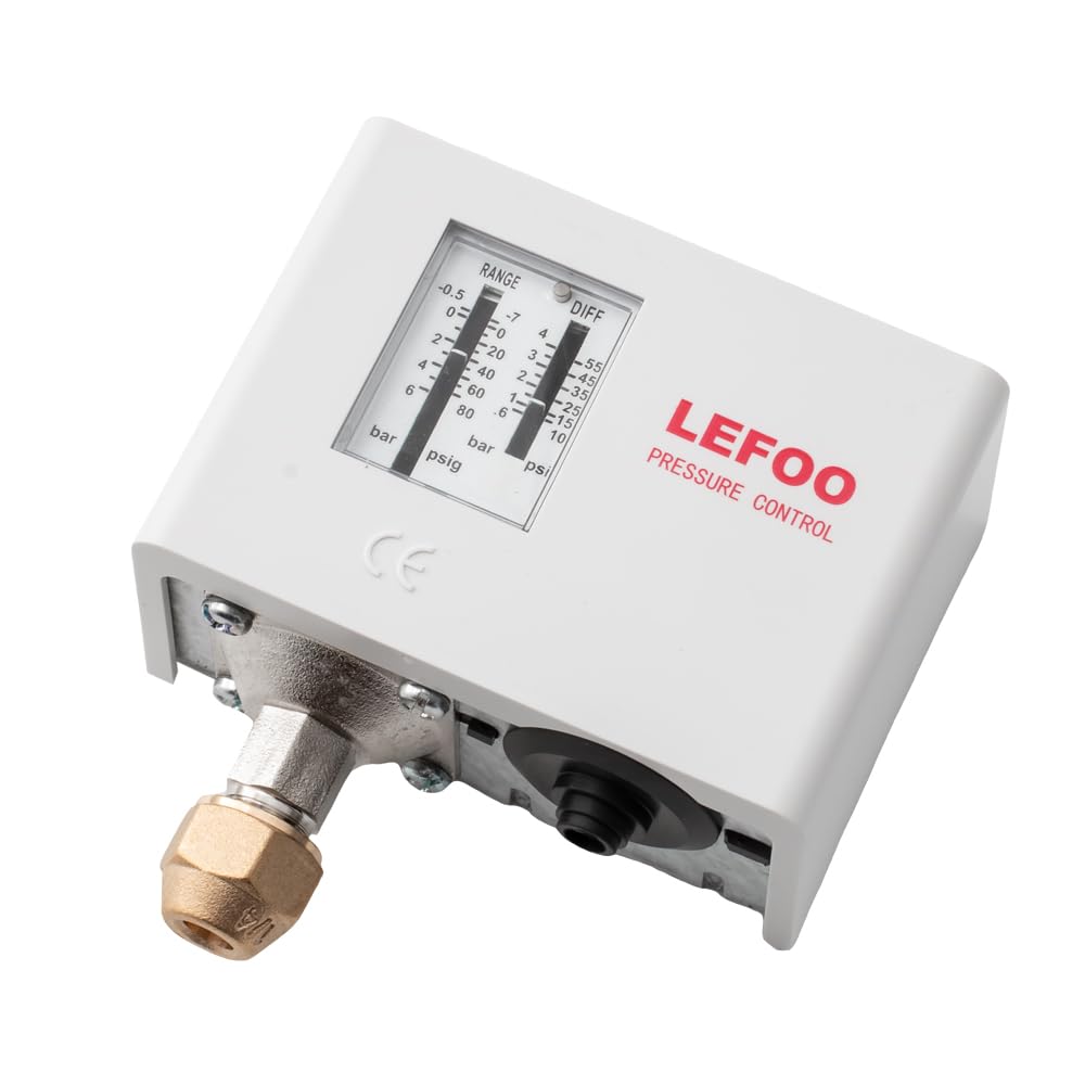 LEFOO LF5506 Electronic Adjustable Single HVAC Pressure Controller Steam Boiler Pressure Switch Refrigeration Water Pump Pressure Switch Air Compressor -7PSI~87PSI