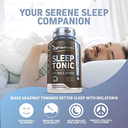 Sleep Aid Pills for Adults with Melatonin Natural Non-Habit Forming - Stress, Anxiety & Insomnia Relief Supplement - Herbal Sleeping Capsules with Suntheanine Valerian Root L-Theanine