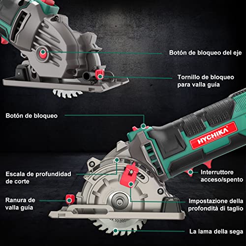 HYCHIKA Mini Manual Circular Saw 500 W 4500 rpm, 3 Saw Blades of 30T, 36T and Diamond, Ideal for Cutting Tiles, Madeira, Macio Metal, Plastic