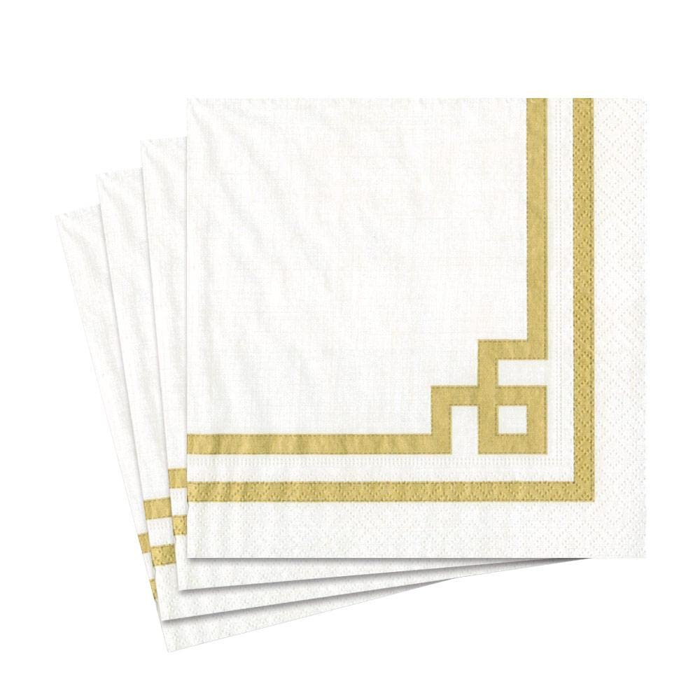 Caspari Rive Gauche Paper Luncheon Napkins in Gold and White, Pack of 20