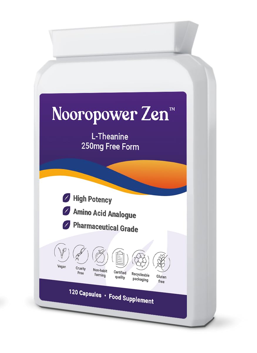 L-Theanine 250mg Capsules - NOOROPOWER Zen | 4-Month Supply | 120 Veg Caps | Pure Nootropic Exam Focus, Relaxation & Alpha Waves | GABA Green Tea | Theanin & L-Theanin | No Fillers | UK Made