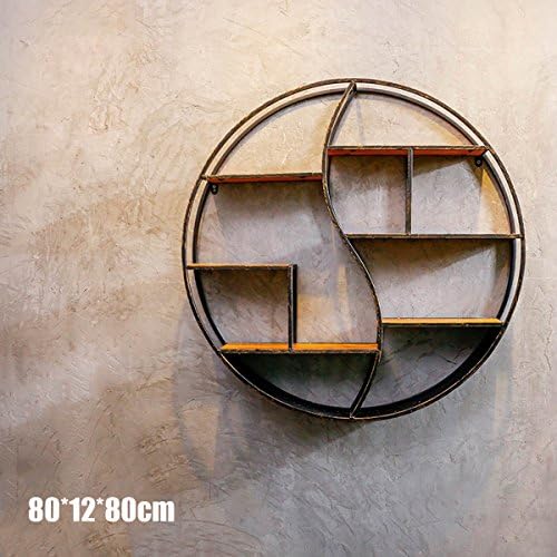 KINGSO Metal Round Wall Shelf Wall Mounted Storage Bookcase Wood L