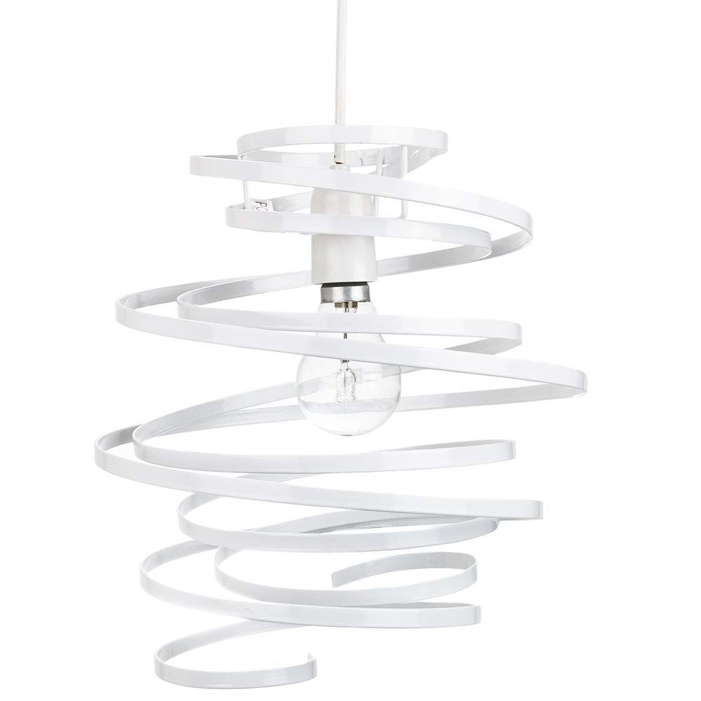 Modern Designer White Gloss Metal Double Ribbon Spiral Swirl Ceiling Light Pendant Shade | 23cm Diameter | 60w Maximum by Happy Homewares