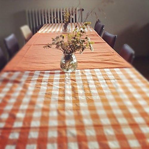 lovemyfabric Gingham/Checkered 100% Polyester Restaurant Style for Picnic, Party, Dinner, Country Style Evants Tablecloth/Overlay (58"X120", Orange)