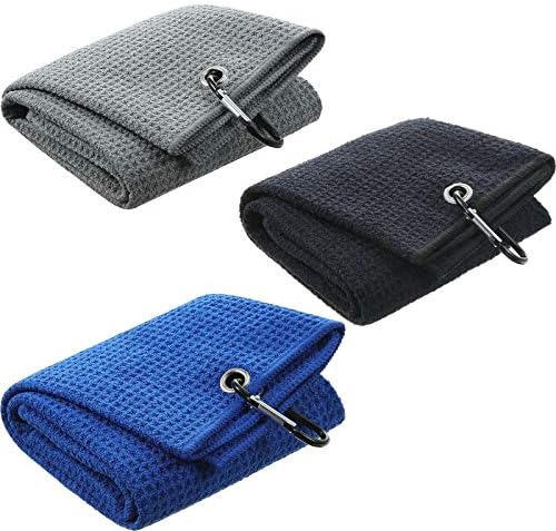 3 Pieces Tri-fold Golf Towel Microfiber Fabric Golf Towels Waffle Pattern Towels for Golf Bags with Clip Towel Divot Cleaning Tool for Golf Lover Men Women and Children 3 Pieces Tri-fold Golf Towel Microfiber Fabric Golf Towels Waffle Pattern Towels for Golf Bags with Clip Towel Divot Cleaning Tool for Golf Lover Men Women and Children