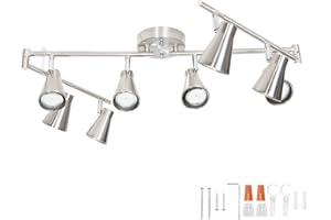 LABOREDUCER LED 8 Light Track Lighting Fixture Flexible, Adjustable Ceiling Spot Light with GU10 Track Light Head, Accent Lighting Foldable Swing Arm Brushed Nickel(Bulbs Not Included)