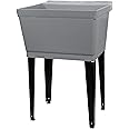 19 Gallon Utility Sink Laundry Tub by JS Jackson Supplies with Adjustable Metal Legs, Ideal for Laundry room, Basement, or Garage Workshop. Heavy Duty Shop Sink. No Faucet Included (Grey)