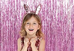 Metallic Light Pink Tinsel Foil Fringe Curtains 3