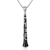 HUKKUN Clarinet Necklace Sterling Silver Musical Instruments Pendant Necklace Clarinet Jewelry Gifts for Performer