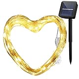 OMorc Solar String Lights,100 LEDs Fairy String Lights,8 Modes,33ft,Copper Wire Lights for Homes, Outdoors, Gardens, Christmas Party Warm White
