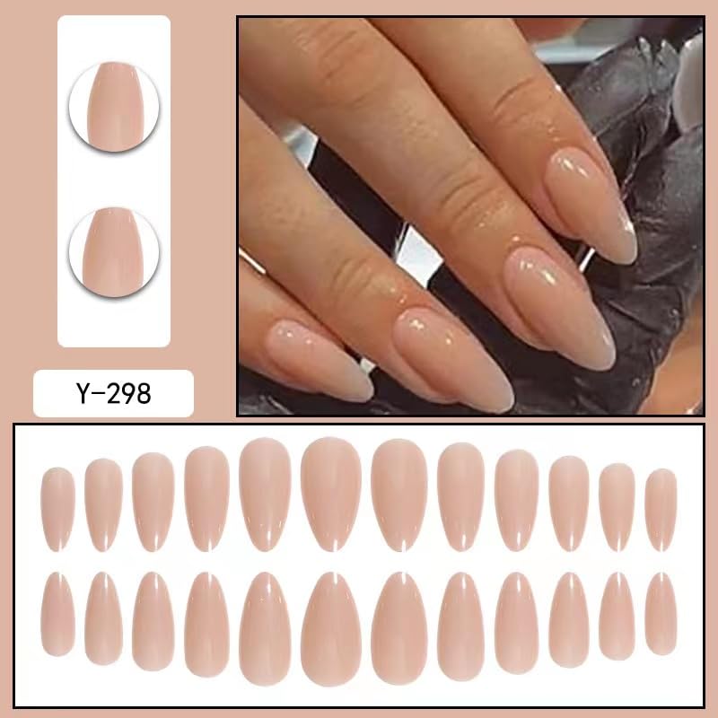 Nude Press on Nails Short Almond Fake Nails Nude Gradient Nails Press Ons Glossy Stick on Nails Natural Full Cover False Nails Acrylic Glue on Nails for Women 24Pcs - Image 3