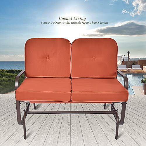 YU YUSING Patio Glider Loveseat with Cushion, Outdoor Swing Rocking Chair Garden Seating for 2 Persons - Thumbnail 6