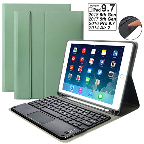 iPad Keyboard Case for iPad 2018 (6th Gen) - iPad 2017 (5th Gen) - iPad Pro 9.7 - iPad Air 2 -Eoso iPad Cover with Keyboard Built-in Touchpad & Pencil Holder (9.7", Green)