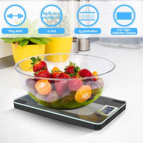 MomMed Food Scale, Digital Kitchen Scale with Highly Sensitive LCD Display for the Exact Gram Size - Professional 33lbs/15KG Baking & Cooling Scale with Large Weighing Surface & Modern Design,1g/0.1oz