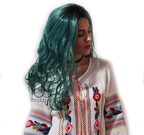 The Wildwaves Lace Wigs Ombre Color 1B-Teal Hand knotted