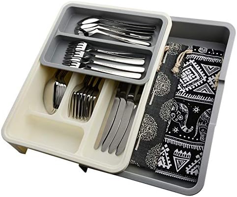 KISSWILL 20-Piece Silverware Flatware Set with Organizer, Stainless Steel Utensils with Square Edge, Service for 4, Include Knife/Fork/Spoon/Carry Case/Organizer, Mirror Polished, Dishwasher Safe