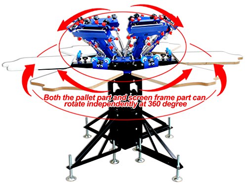 Techtongda 6 Color Full Set Screen Printing Kit 6 Color 6 Station Screen Printing Machine Screen Platen Rotating Screen Printing Press