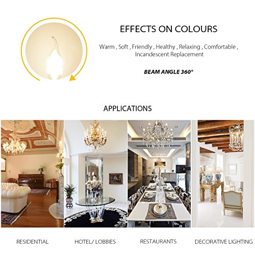 B11 Flame Tip LED Filament Bulbs E26 Candelabra Base,LVWIT 4W(40W Equivalent) Dimmable 3000K Soft White Chandelier Candle Light Bulb (6-Pack)