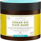 Calily Life Organic Moroccan Argan Oil Hair Mask with Dead Sea Minerals, 17 Oz.-Deep Conditioner and Nourishing - Detoxifies, Softens, Strengthens & Shines - Promotes Healing and Natural Hair Growth