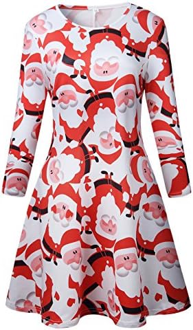 Measoul Women Long Sleeves Santa Christmas Xmas Gifts Print Flared Swing Dress Top