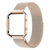 Oitom Metal Bands Strap Compatiable Fitbit Blaze,Small (5.5-6.7 in), Frame Housing+Milanese Loop Stainless Steel Accessory Band for Fitbit Blaze Smart Watch Fitness Tracker Women Rose Gold