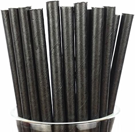 MY Plain White Paper Straws Mint Blue Black Pink Gold 7.75inch 100PCS (black)