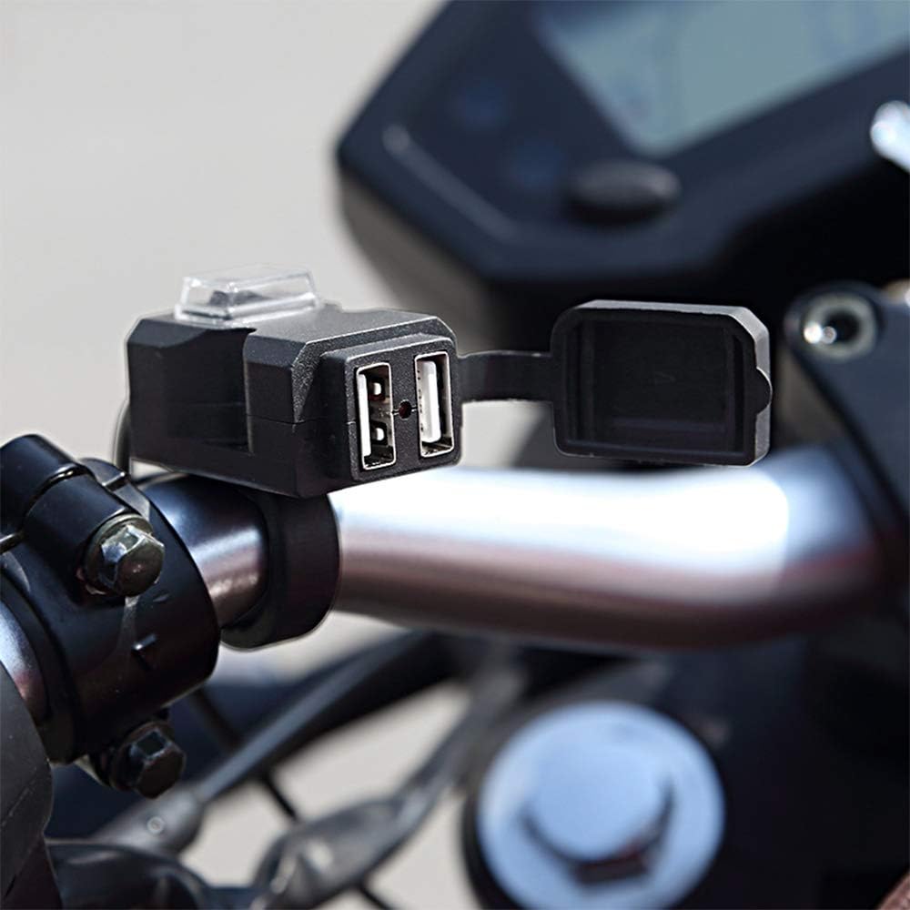 MASO Motorcycle USB Socket Waterproof, Motorbike Fast Charger Adapter Dual USB 3.1A for 9-90V Motorcycle Electrombile Black - Image 5