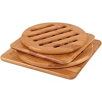 Bamboo Trivet, NC Home Kitchen Bamboo Hot Pads Trivet, Heat Resistant Pads Teapot Trivet, Square and Round (Multi-Size…