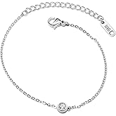 Lansora Cubic Zirconia Bracelet Gold Plated Titanium Steel Round CZ Charm Adjustable Chain Stackable Minimalist Jewelry for Women