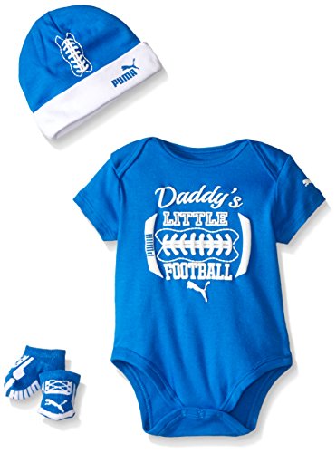 PUMA Baby Boys  3pc Bodysuit Set, Sky Blue, New Born