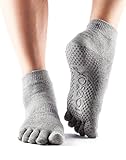 ToeSox Women's Ankle Full Toe Grip Socks (Heather Grey) Medium