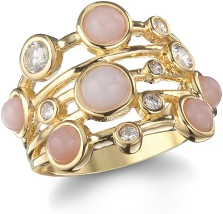 CHELINE Pink Peruvian Opal Clustered Ring with White Cz in Gold Plate