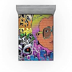 Ambesonne Urban Graffiti Fitted Sheet Set, Hip Hop