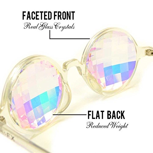 GloFX Transparent Blue Kaleidoscope Glasses - Rainbow Bug Eye - Flat Back