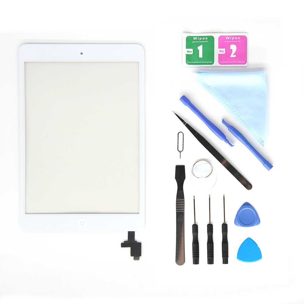 E Soul Pad Mini 1&2 Touch Screen Digitizer Front Panel Glass Lens Repair Replacement White-Includes IC Chip+ PreInstalled Adhesive +Tools Kit