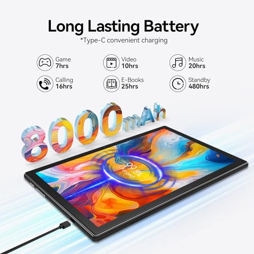 Android 13 Tablet 2025 Latest 10 inch Octa-Core Tableta, 128GB ROM+16GB RAM (8+8 Virtual)+1TB Expand, 5G WiFi Tablets with 13MP+8MP Camera, 8000 mAh Battery, 2 in 1 Tablet with Keyboard, Mouse, Case