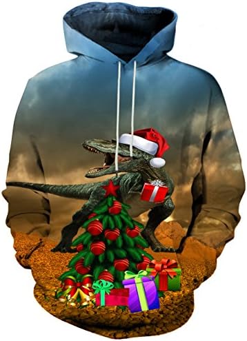 YAJOOEY Unisex Realistic 3D Digital Pullover Christmas Sweatshirt Hoodie Hooded Christmas Sweatshirt X-Large