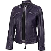 Blingsoul Leather Jacket Women - Quilted Cafe Racer Style Womens Leather Jackets