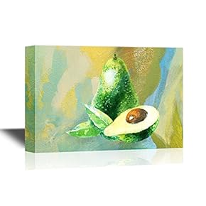 Fruits Canvas Wall Art - Green Avocado - Gallery Wrap Modern Home Art | Ready to Hang - 12x18 inches