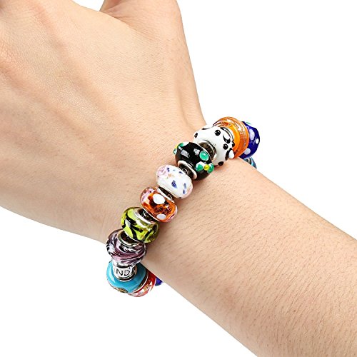 Naler 50PCS Spray Painted Glass European Beads with Silver Brass Cores Large Hole Beads, Mixed Color - Thumbnail 4