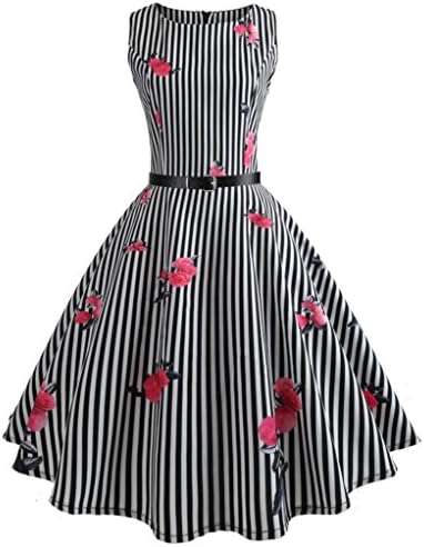 KIMODO Women Vintage Printing Body-Con Sleeveless Evening Party Prom Swing Dress