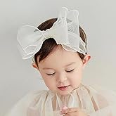 Yheahin Baby Girls Lace Bow Headband Cute Chiffon Bow-Knot Toddler Hairband Elastic Soft Lace Infants Birthday Party Hair Accessories (White-1, One size)